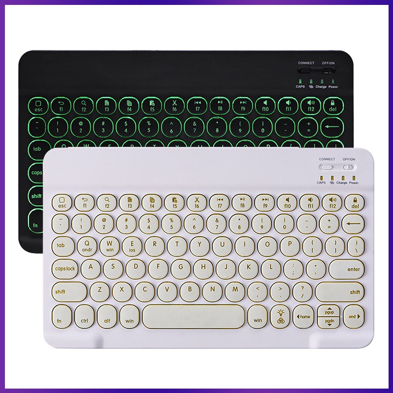 ipad蓝牙键盘适用华为手机平板电脑10寸圆帽发光背光键盘工厂批发