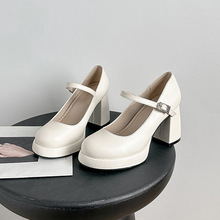 法式粗跟复古单鞋女2025夏季浅口百搭玛丽珍高跟鞋女胖脚显瘦百搭
