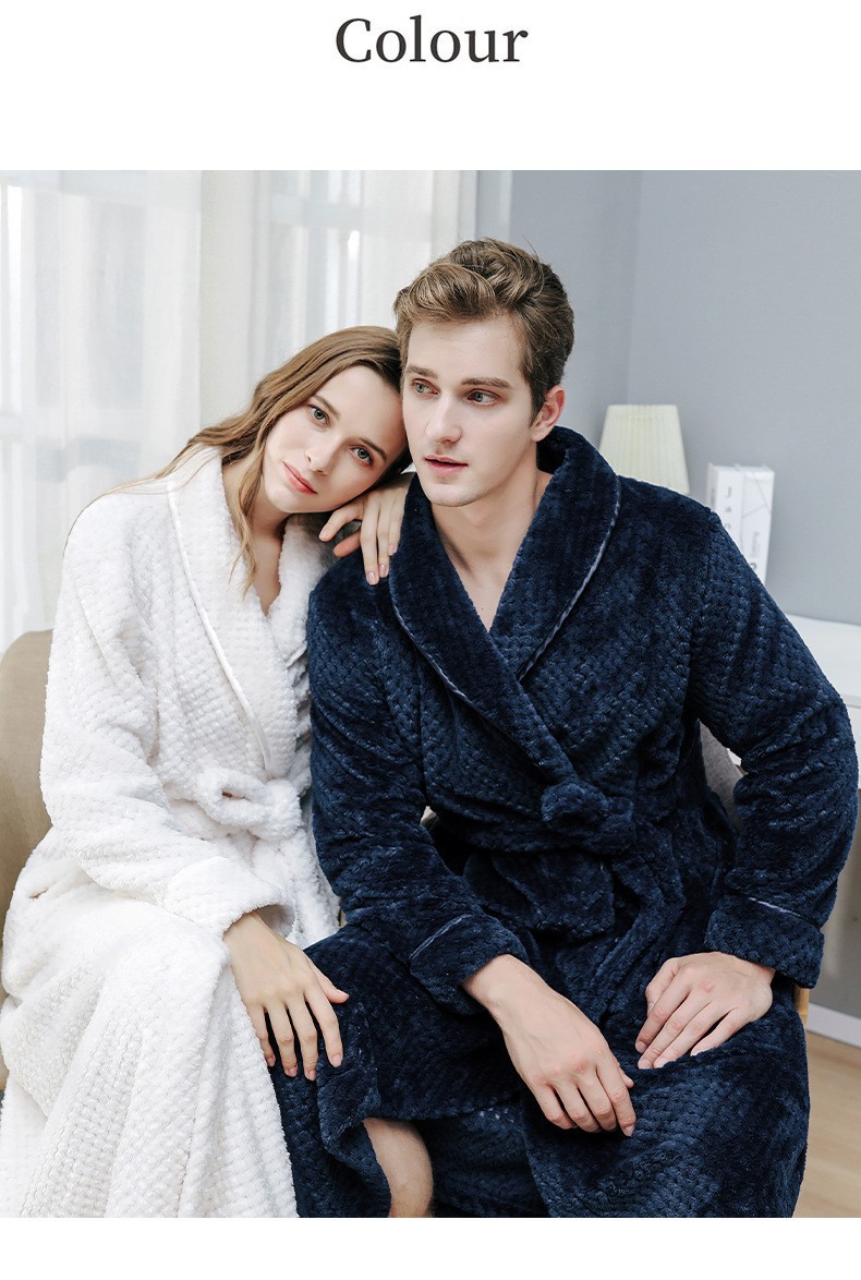 Nightgown women winter couple coral fleece bathrobe plus velvet thickened flannel men's pajamas autumn and winter long _voghion.com