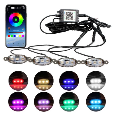 Car net light small yellow light day running light led decorative warning light pickup fog light APP control raptor (Gündüz işıqları) - one-drag-three-app-one-drag-four-colorful