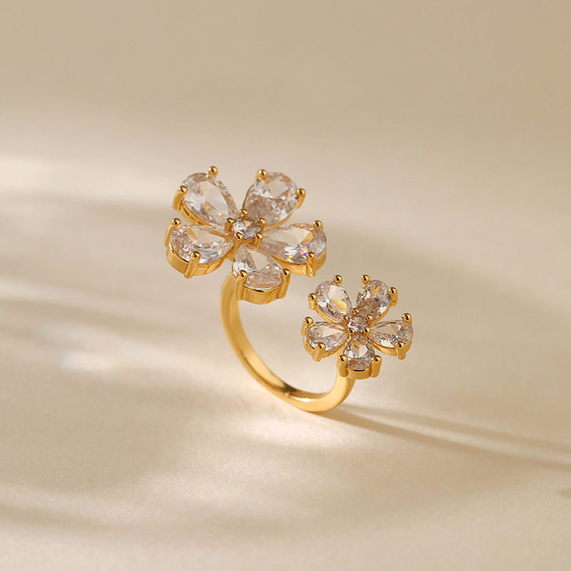 1 Piece Quantity Daily Occasion Copper 18K Gold Plated Inlay Flower Zircon Open Rings