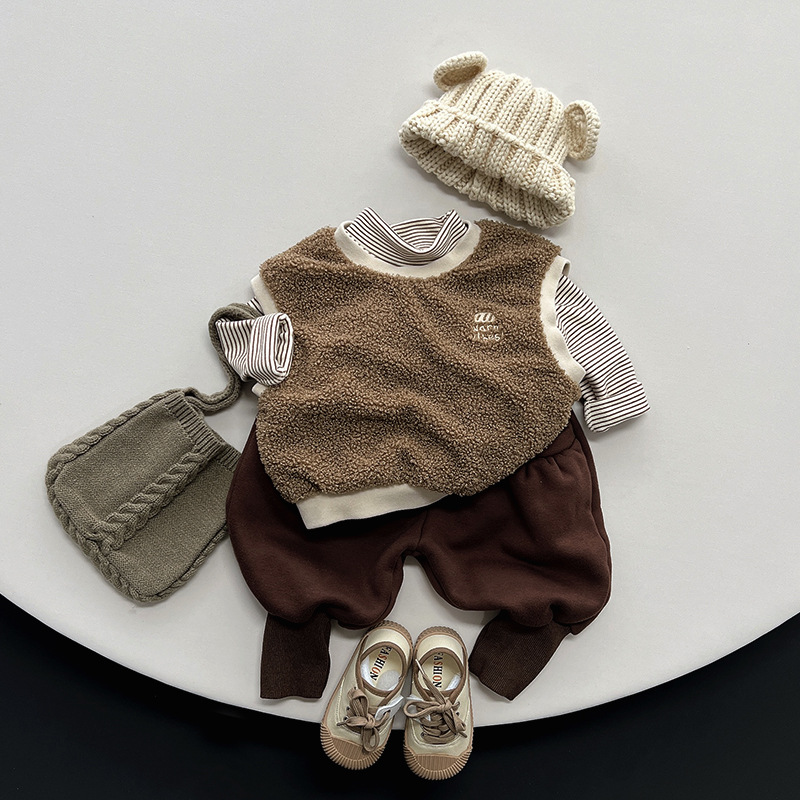 Camisa de fondo forrada de lana cálida para niños a rayas estampada Mori Top niñas moda coreana ropa para niños invierno