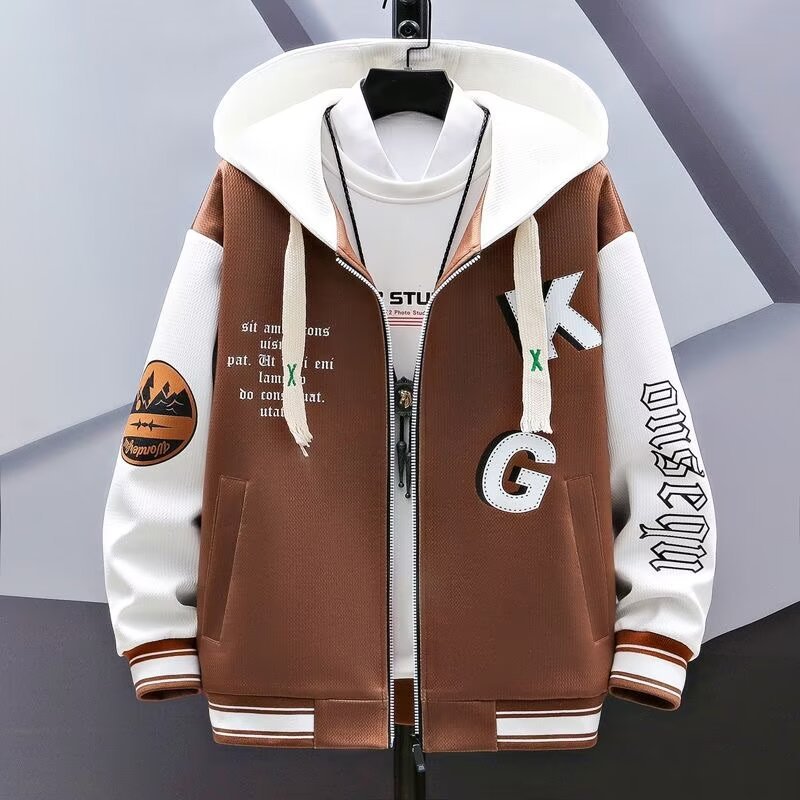 Jacket Men's Spring and Autumn New Hooded Sweatshirt Teenagers Big Kids Handsome Fashionable Brand Junior High School Senior high school Students Baseball Uniform Jacket Men's Spring and Autumn New Hooded Sweatshirt Teenagers Big Kids Handsome Fashionable Brand Junior High School Senior high school Students Baseball Uniform