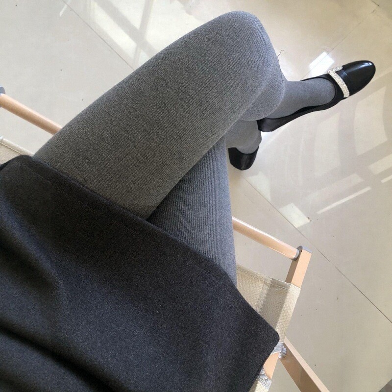 灰色miu系竖条纹连裤袜女春秋冬季350g加绒加厚外穿保暖打底裤袜|undefined