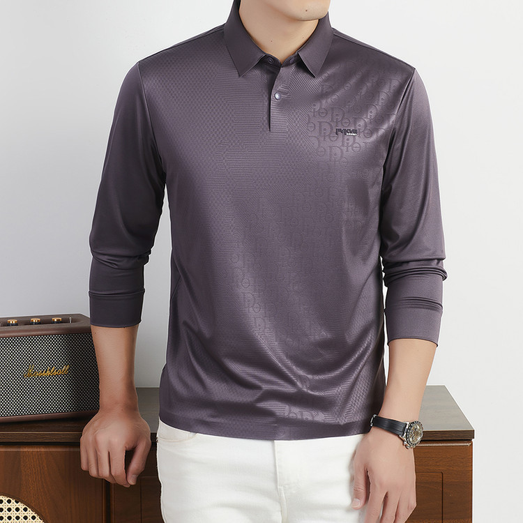 Cross-border new men's long-sleeved T-shirt, made of mulberry silk, seamless, business casual style, versatile men's wear Cross-border new men's long-sleeved T-shirt, made of mulberry silk, seamless, business casual style, versatile men's wear