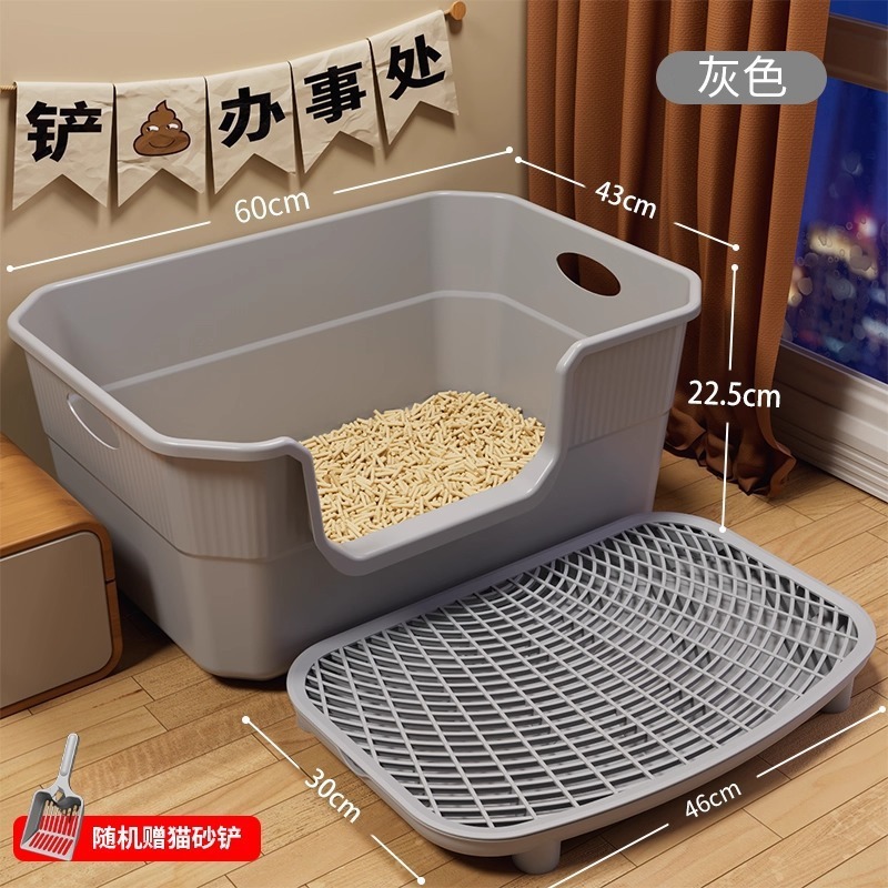 超大号加厚猫砂盆巨大防外溅全开放式半封闭缅因猫沙盆特大猫屎盆|undefined
