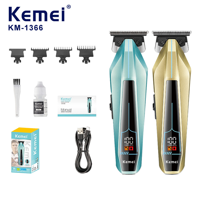 Kemei nuevo cortador de pelo profesional de visualización digital eléctrica empuje cortador metalúrgico en polvo cabeza de aceite tallada empuje transfronterizo KM - 1366