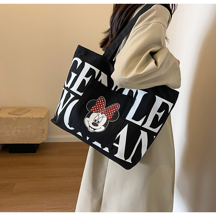 2024 New canvas bag for women, single-shoulder, student, book, large-capacity hand-held bag with zipper, versatile for office workers' commuting undefined