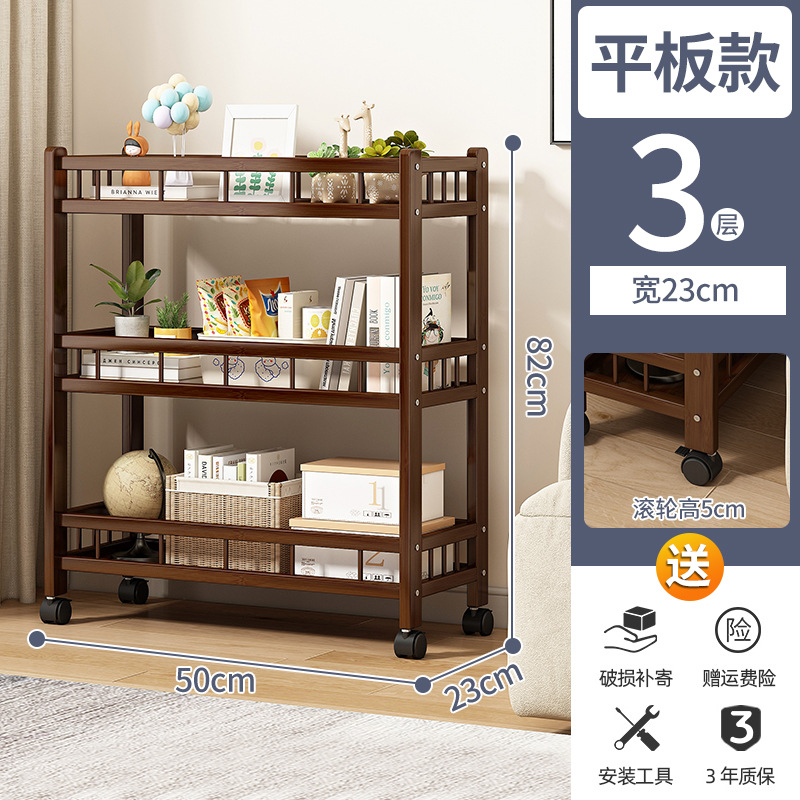 Estante de almacenamiento de madera maciza de múltiples capas para niños con ruedas