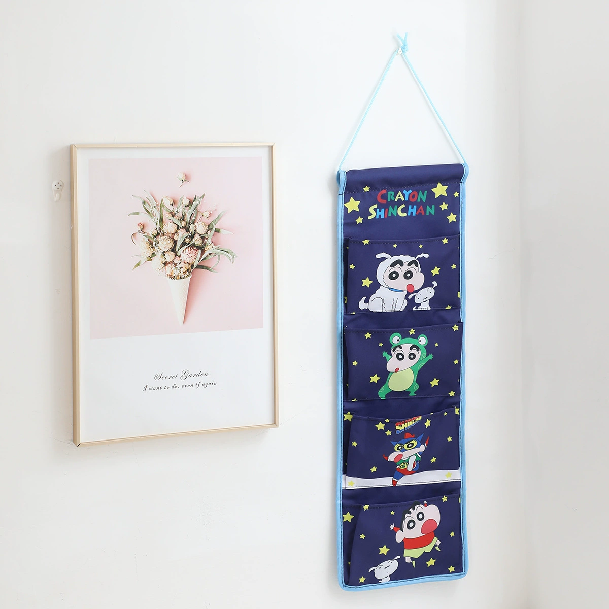 Cartoon long storage system, hanging organiser, storage bag, 4 cells, cotton and linen