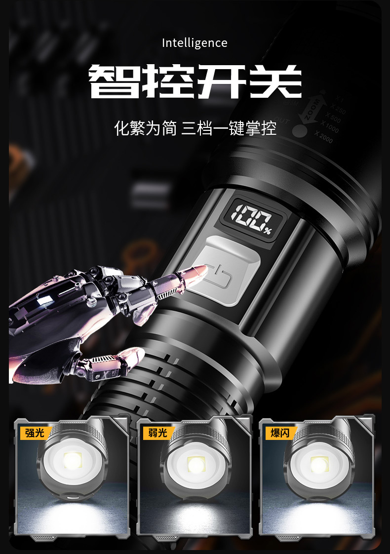 Led Special Forces Flashlight Strong Light USB Charging High Brightness Long Range Small Mini Portable Multi-Functional Household Durable Light