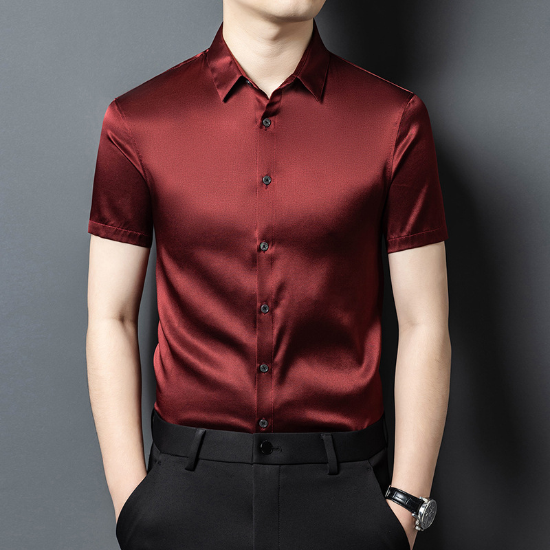 Summer silk thin casual solid color breathable shirt made of satin