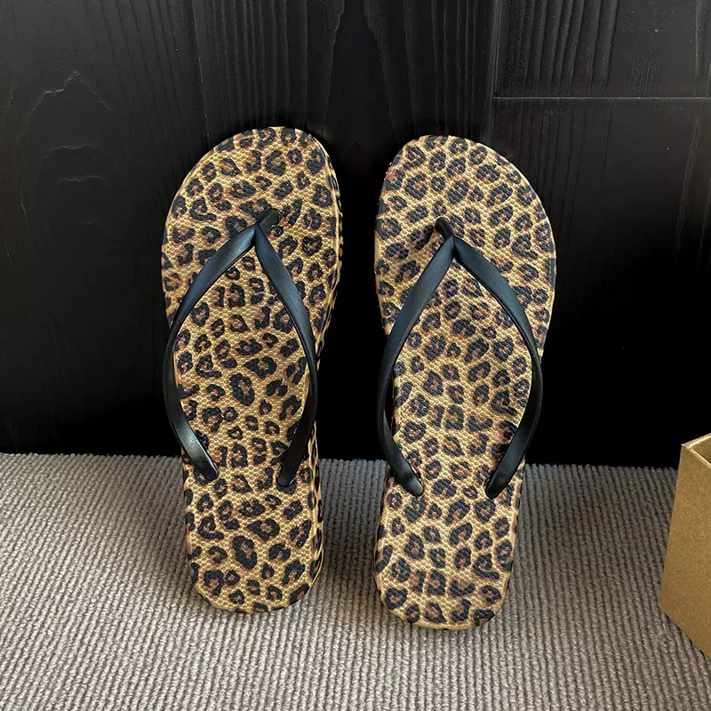 跨境大红花人字拖鞋女外穿夏季新款软底防滑豹纹夹脚夹板拖沙滩鞋