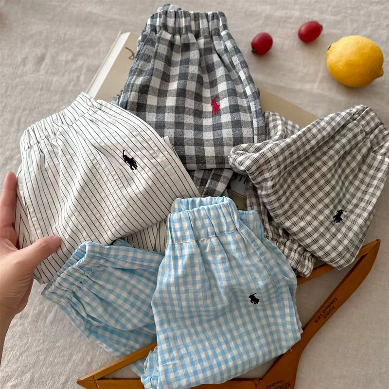 Japanese thin breathable cool mosquito repellent, summer children's trousers, cotton and linen, simple and elegant design