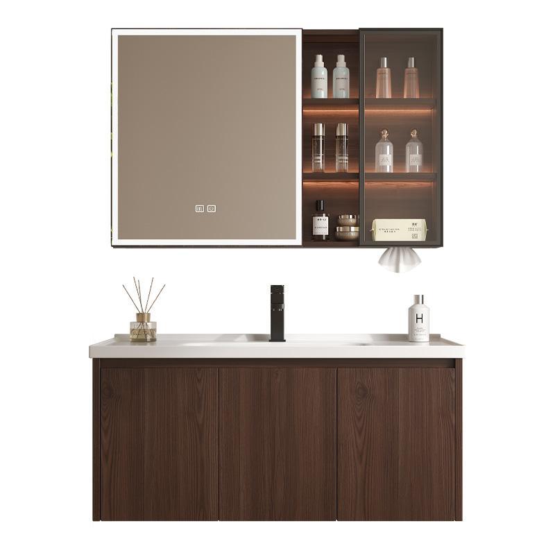 Abeja de collar de madera de nuez gabinete de baño combinación de madera cerámica inodoro todo en uno lavabo lavabo gabinete lavabo