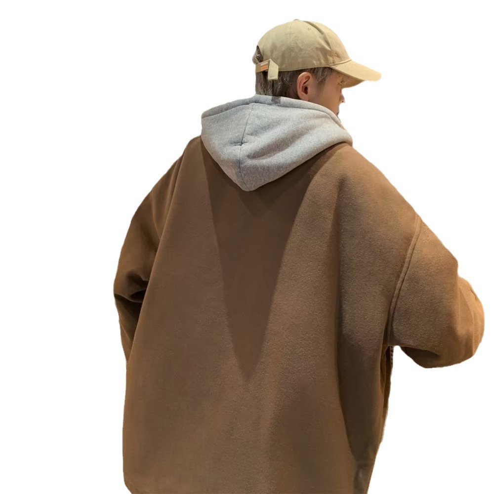 Abrigo de lana con capucha ropa de invierno para hombres nuevo abrigo casual suelto grueso estilo de Hong Kong marca de moda hermosa gabardina de longitud media