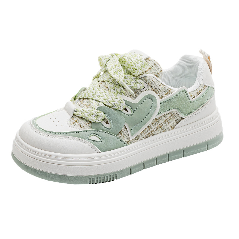 Zapatillas Deportivas Casuales Transpirables Warrior Matcha Green Mesh con un Elegante Diseño Inspirado en Chanel, Zapatillas Delgadas para Estudiantes con Suela Gruesa para Exteriores