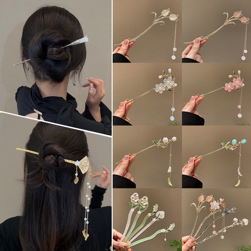 白玉兰发簪新中式古风高级感盘发钗子汉服气质旗袍簪子步摇发饰女-阿里巴巴