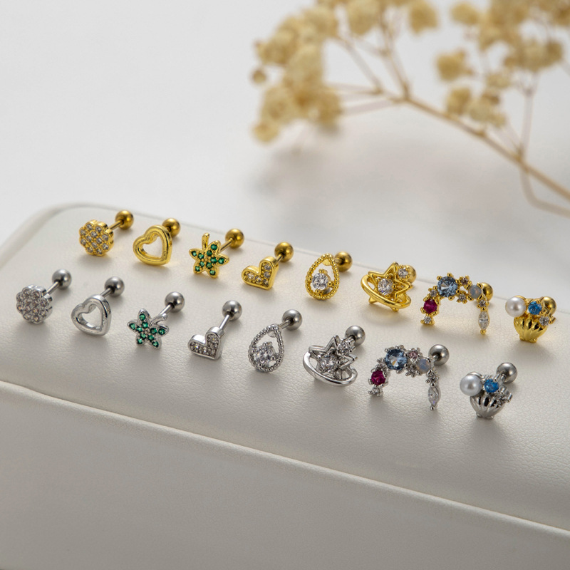 Nuevos pendientes de tornillo de doble cabeza de acero inoxidable de Henson, 2 uds., corazón hueco de micro diamante, oreja moderna y versátil_voghion.com