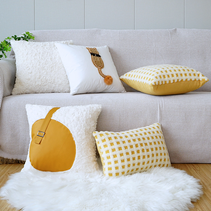 Nordic cute ins wind living room sofa pillow case rabbit fur cushion bedroom bedside bay window pillow backrest wholesale