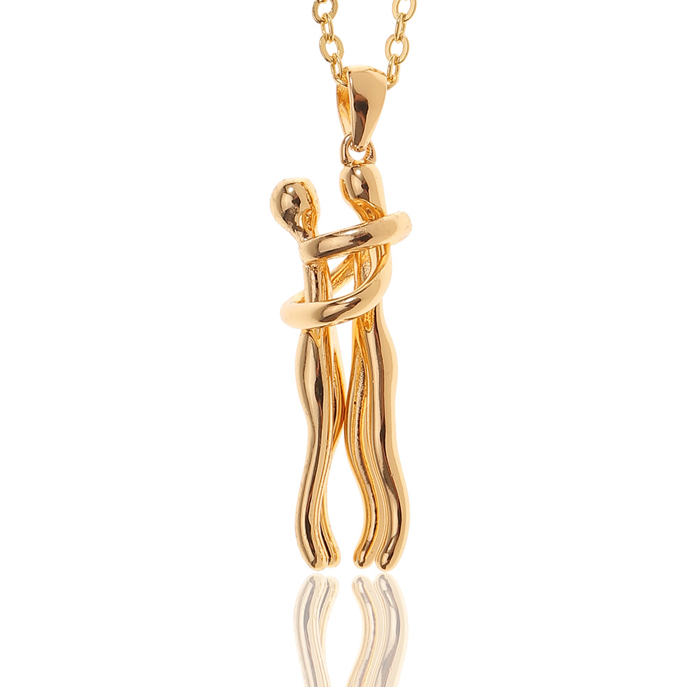 new simple copper plated real gold love hug cute necklace