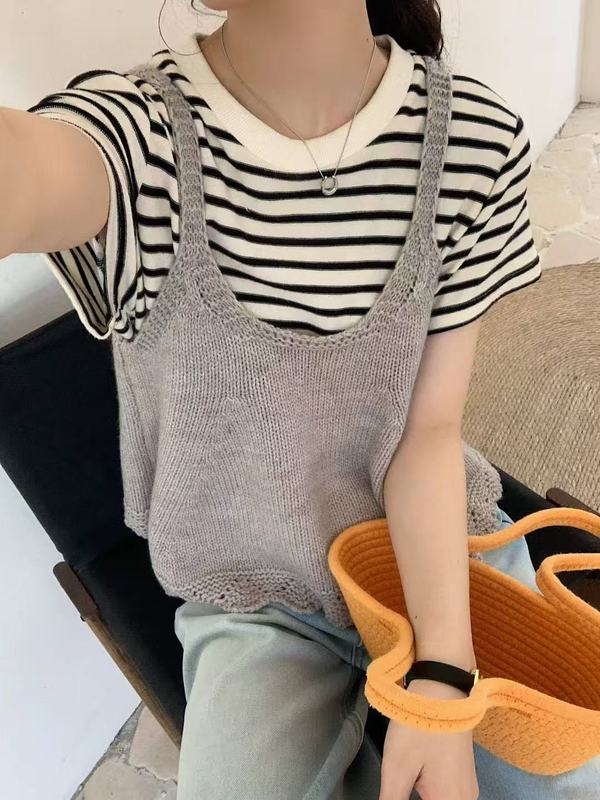 韩系甜美减龄叠穿针织吊带背心女春夏新款小个子毛衣马甲外搭上衣|undefined