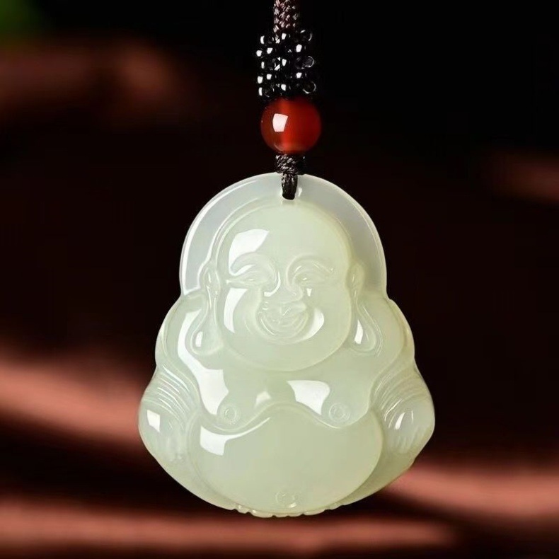 Mặt dây chuyền ngọc Hetian hình Phật Bà Quan Âm và Phật cười, dây vòng cổ ngọc tự nhiên Afghanistan chi tiết 7