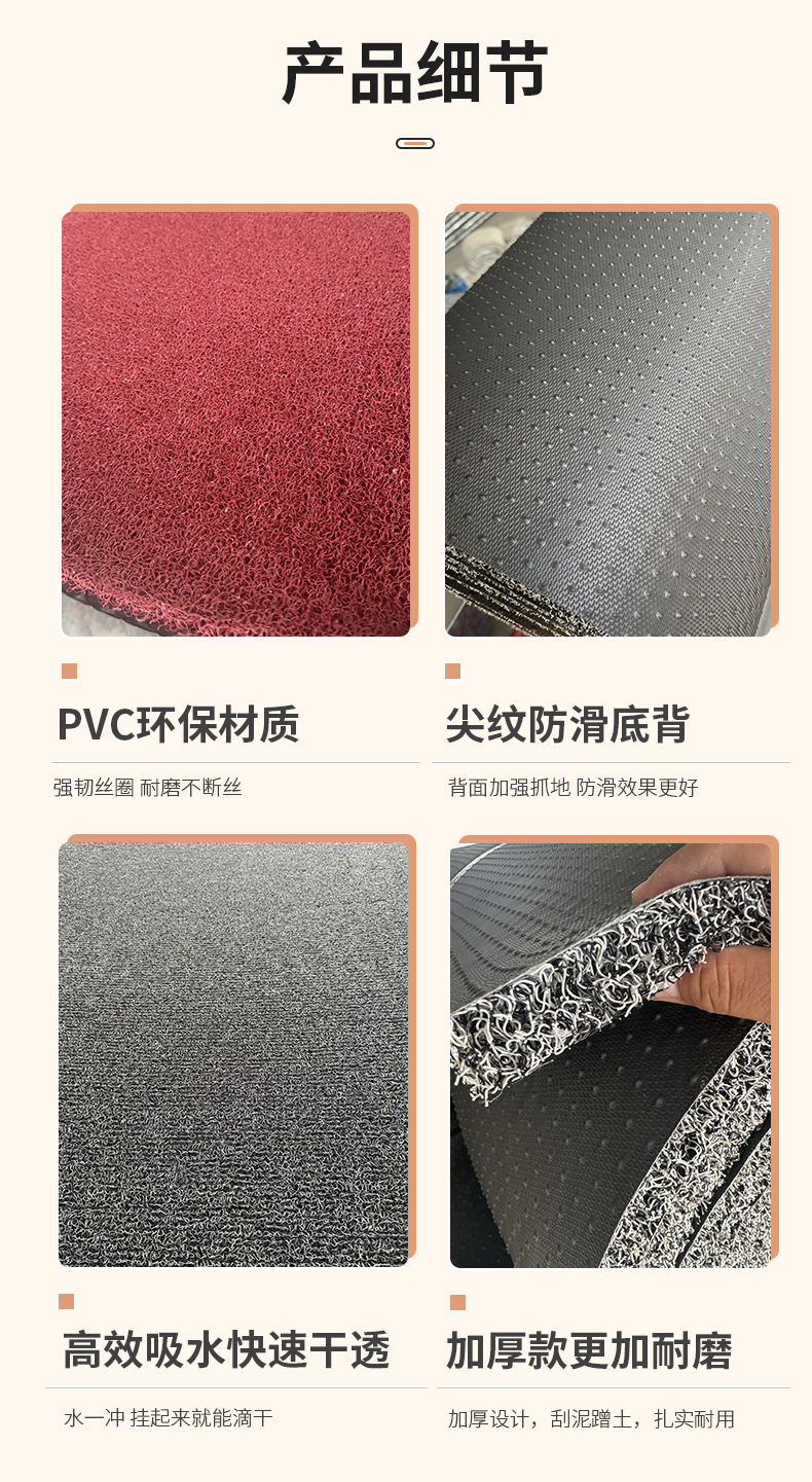 White Pvc Coil Floor Mat Roll Material Car Floor Mat with Nail Backing Printed Uv Printed Carpet Uv Anti-Slip for Home Use