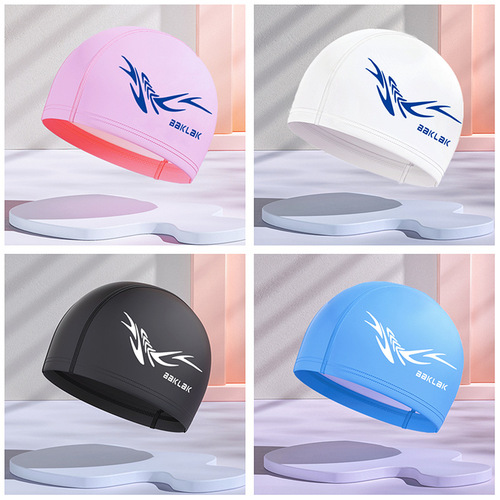 LOGO printing new style PU coated high elastic waterproof swimming cap for men and women plus adult ear protection long hair swimming cap wholesale
