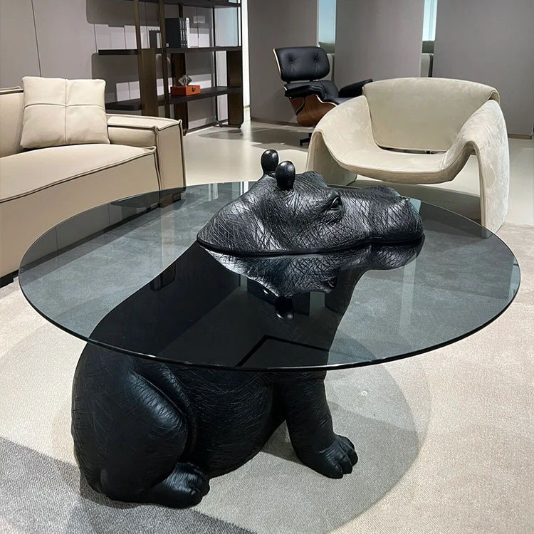 河马茶几钢化玻璃个性意式极简沙发桌创意设计感埃神动物造型茶几