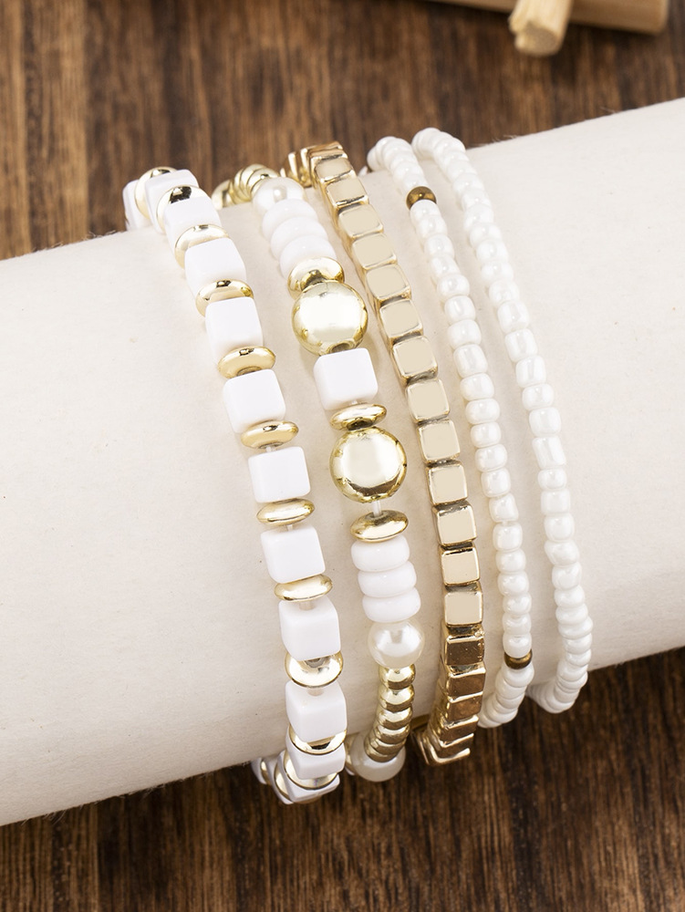 20g Weight Acrylic Pendant Material Bracelets Classification Alloy Chain Material 1 Set Quantity Holiday, Daily, Street Occasion Alloy Material Geometric Pattern Unisex Gender Beaded, Plating Design Retro Style Retro Geometric Alloy Beaded Bracelets Wholesale 13