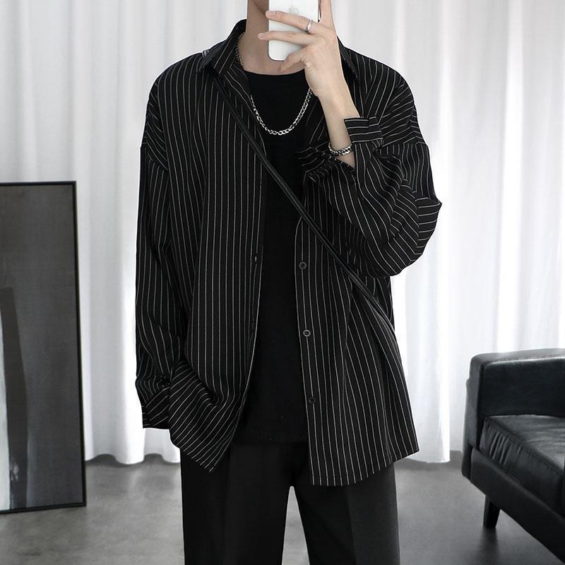 Summer Striped Shirt Men's Long-Sleeve Shirt Ins Trendy Stylish Versatile Casual Couple Loose Hong Kong Style Jacket Summer Striped Shirt Men's Long-Sleeve Shirt Ins Trendy Stylish Versatile Casual Couple Loose Hong Kong Style Jacket