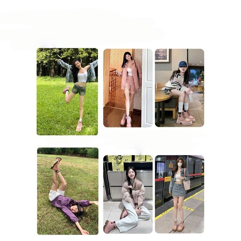 马丁靴女2025春秋季内增高粉色小个子英伦风短靴|undefined