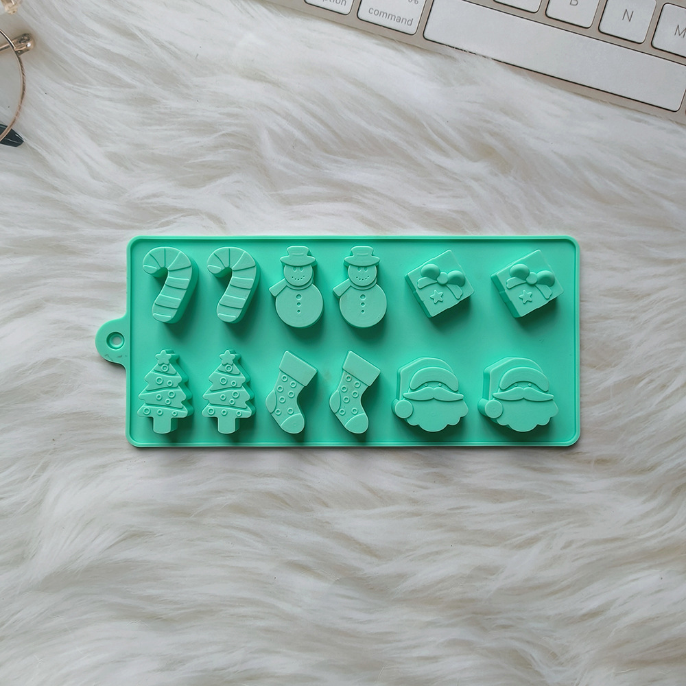 12 molde de pastel de silicona chocolate de Navidad 451 muñeco de nieve calcetines árbol DIY dulces moldes de hielo para hornear