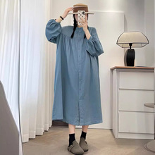 早秋新款日系森系棉质休闲连衣裙宽松大版随性慵懒风中长裙