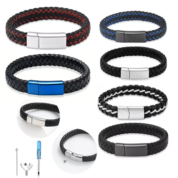 Amazon Men's Ash Bracelet Retro Braided Leather Rope Magnet Buckle Memorial Bracelet Bracelet Ash Pendant Jewelry