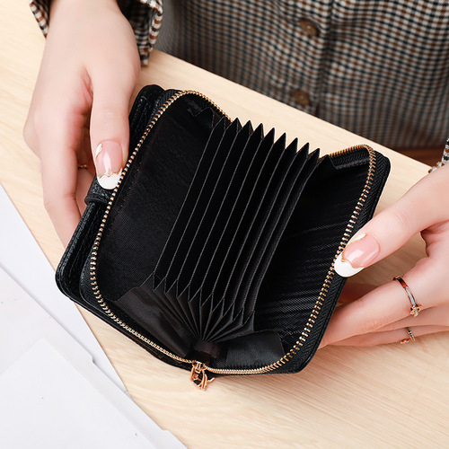 Women's Short Wallet, Ladies' Litchi-Grain Organ Card Holder with Multiple Card Slots, Trendy Korean-Style Card Case for ID and Cards