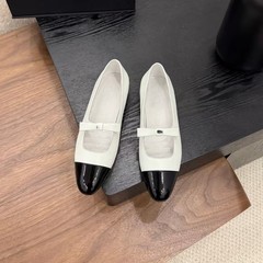 小香同款瓢鞋蝴蝶结拼色玛丽珍鞋2025春秋新款方头平底单鞋女低跟