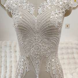 重工蕾丝布面料花朵边婚纱礼服旗袍裙子服装镂空diy手工前胸装饰