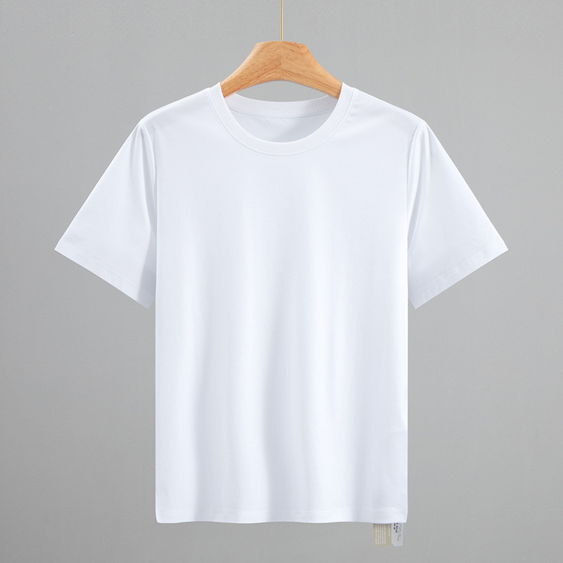Luxury Gold 200-Count Pima Cotton Minimalist Round Neck Pyramid Point Cotton Feel Black and White Solid Color Short Sleeve T-Shirt for Women Luxury Gold 200-Count Pima Cotton Minimalist Round Neck Pyramid Point Cotton Feel Black and White Solid Color Short Sleeve T-Shirt for Women