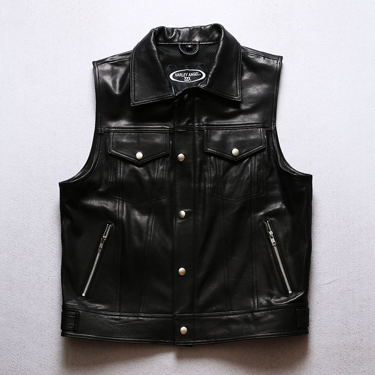 Harley Angel Harley Vest Genuine Leather Motorcycle Vest Men's Club Lapel Cowhide Vest