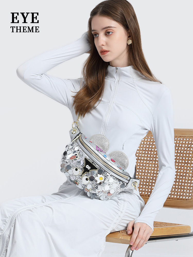 Bolso de pecho de cadena de tendencia unisex para mujer Bolso de impresión de un solo hombro con diseño de lenta de dibujos animados lindo 2607 #