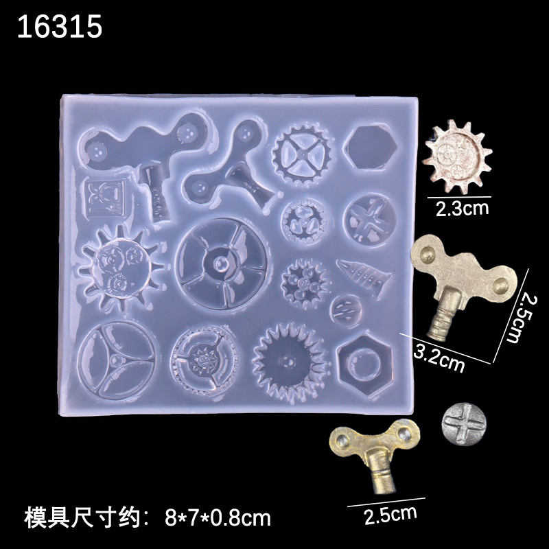 Espejo epoxi engranaje hora mano molde diy cristal epoxi uv resina pegamento simulación engranaje decorativo molde de silicona