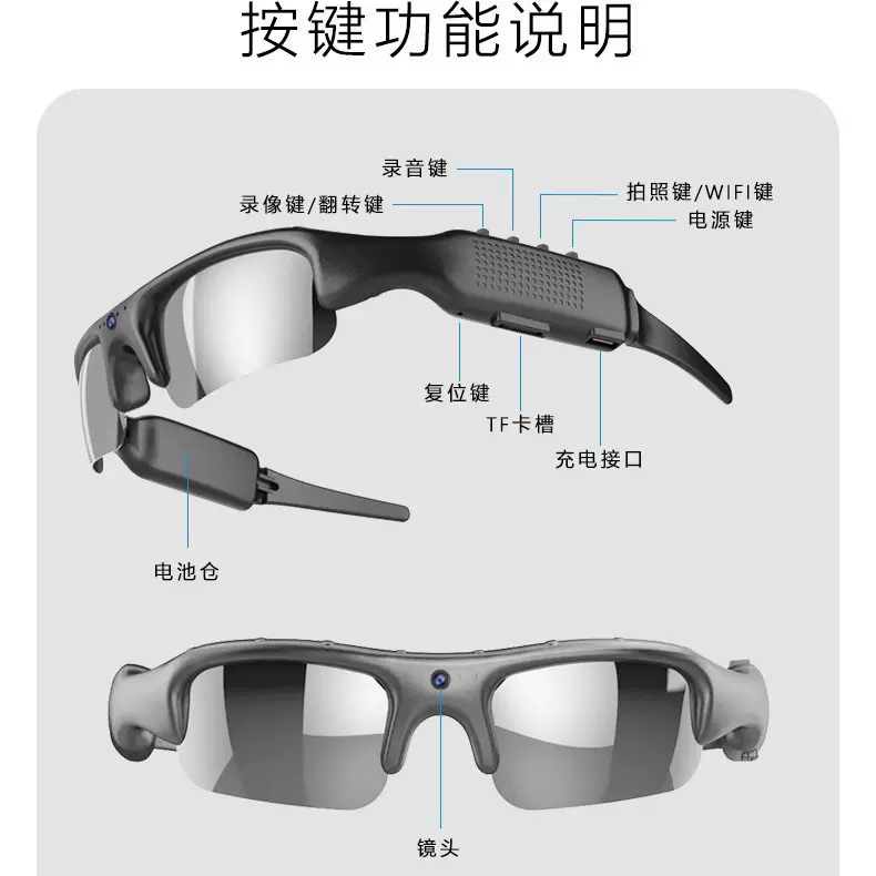 户外运动骑行眼镜带wifi头戴式智能运动眼镜多功能摄像拍照眼镜