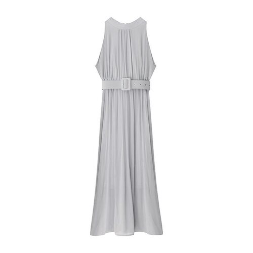 Chiffon dress 2026 summer new Korean women's slim long sleeveless dress beach dress [with belt]