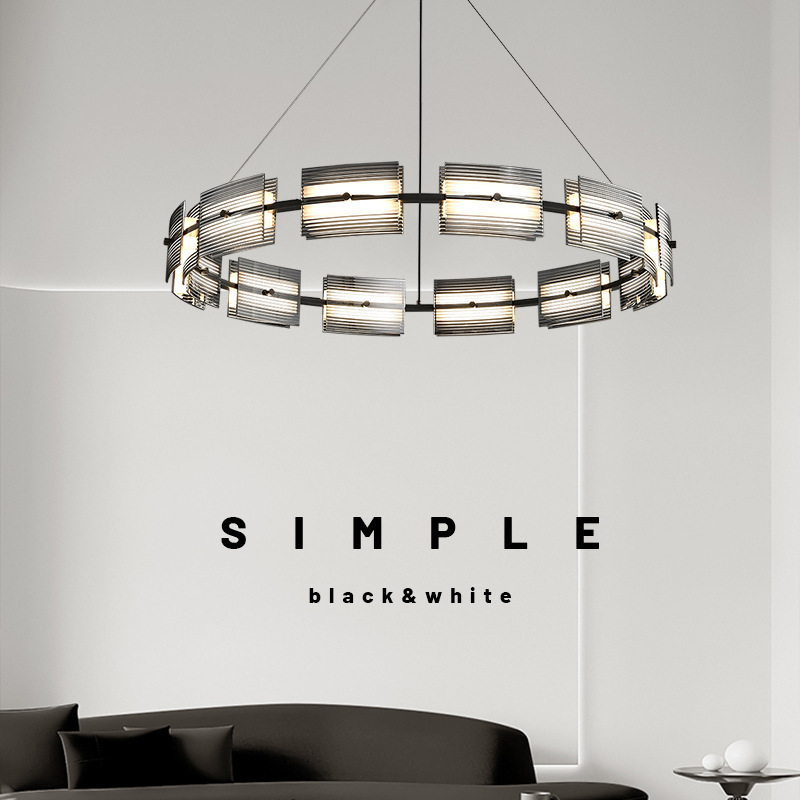 lámpara de sala de estar de vidrio italiano diseñador ligero estilo de anillo de dormitorio lujoso diseño candelabro principal comedor postmoderno extremo de gama alta