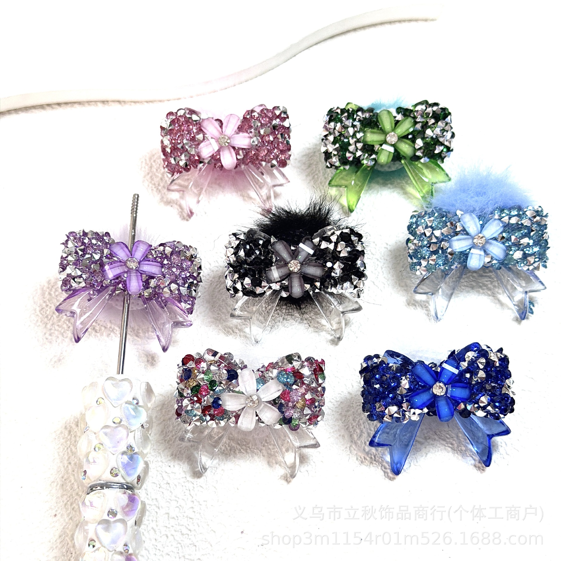 TK跨境重工樱花砂糖蝴蝶结毛球串珠diy串珠笔手机链车挂钥匙扣等