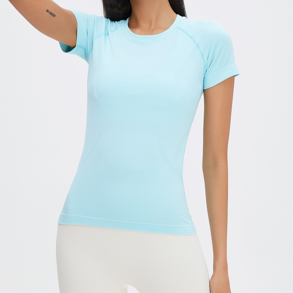 Amazon Camiseta de manga corta básica todo partido ropa de yoga sin costuras desnuda deportes superior ropa de fitness de secado rápido para las mujeres