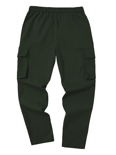 1PC Men'S Casual Cargo Pants, Solid Color Polyester