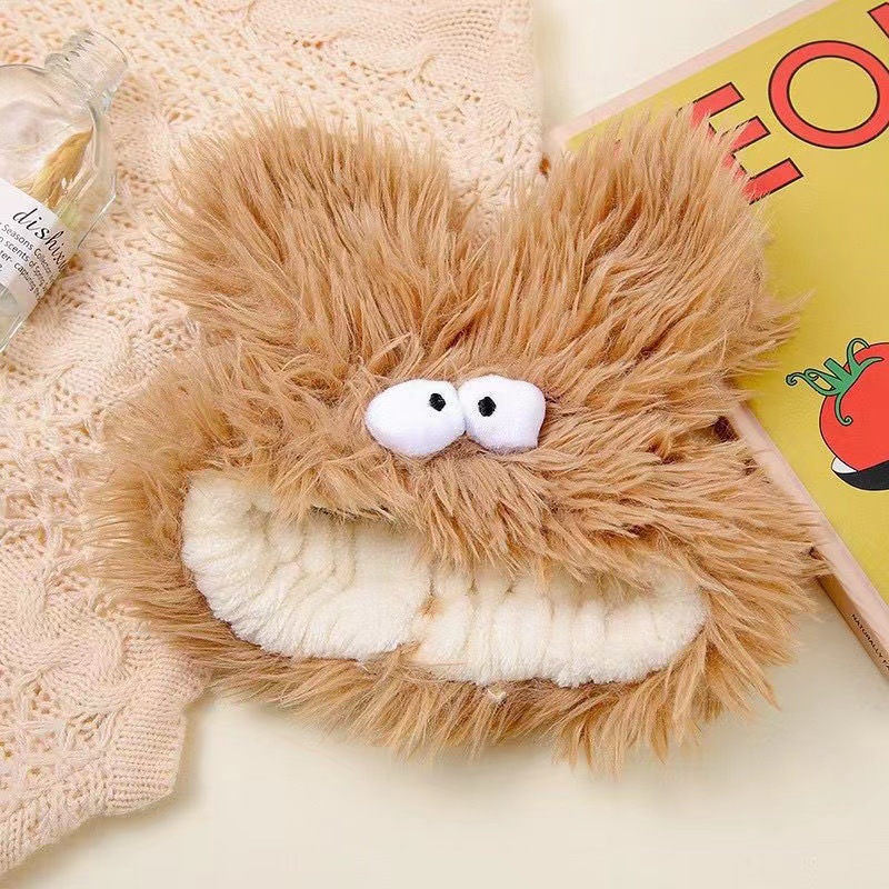Nueva felpa cosas divertidas ojos grandes de las mujeres lavado de cara banda de pelo de felpa orejas grandes reparación perro accesorios para el cabello maquillaje cabeza